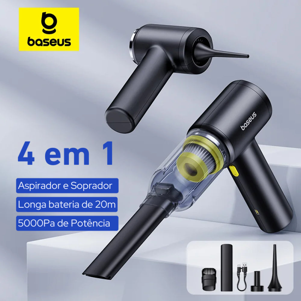 Aspirador e Soprador Portátil Baseus - 4 em 1, 5000Pa, Sem Fio, Alta Potência